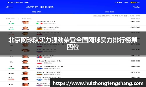 北京网球队实力强劲荣登全国网球实力排行榜第四位